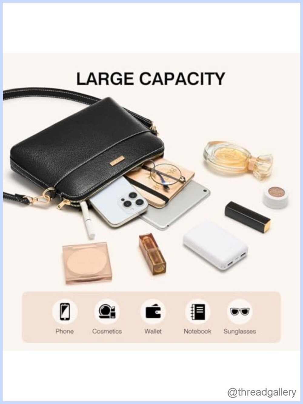 Vegan Leather Crossbody Bag Adjustable Strap Card Slots Travel Purse - Picture 3 of 6